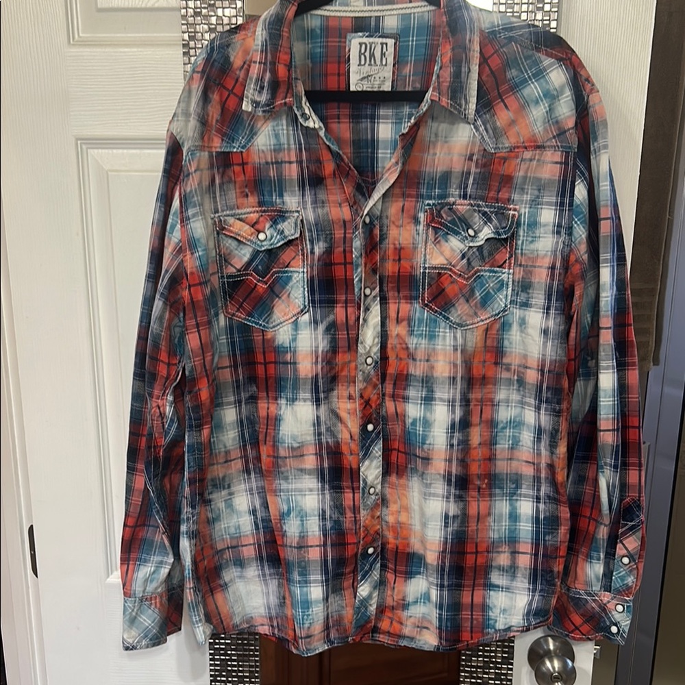 Red and Blue Plaid Button-Up Shirt